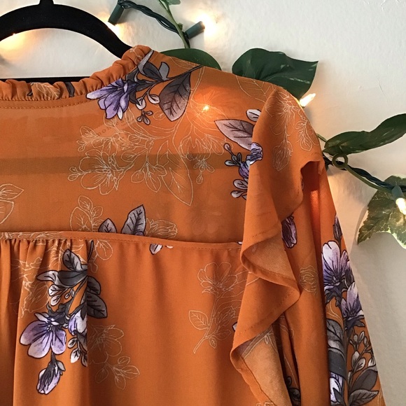 Orange Floral Ruffle Blouse - Picture 2 of 4